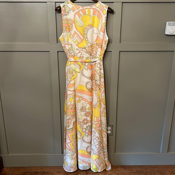 ModCloth Yellow Fits of Bliss Maxi Wrap Dress Retro Printed Size XL - Picture 9 of 12